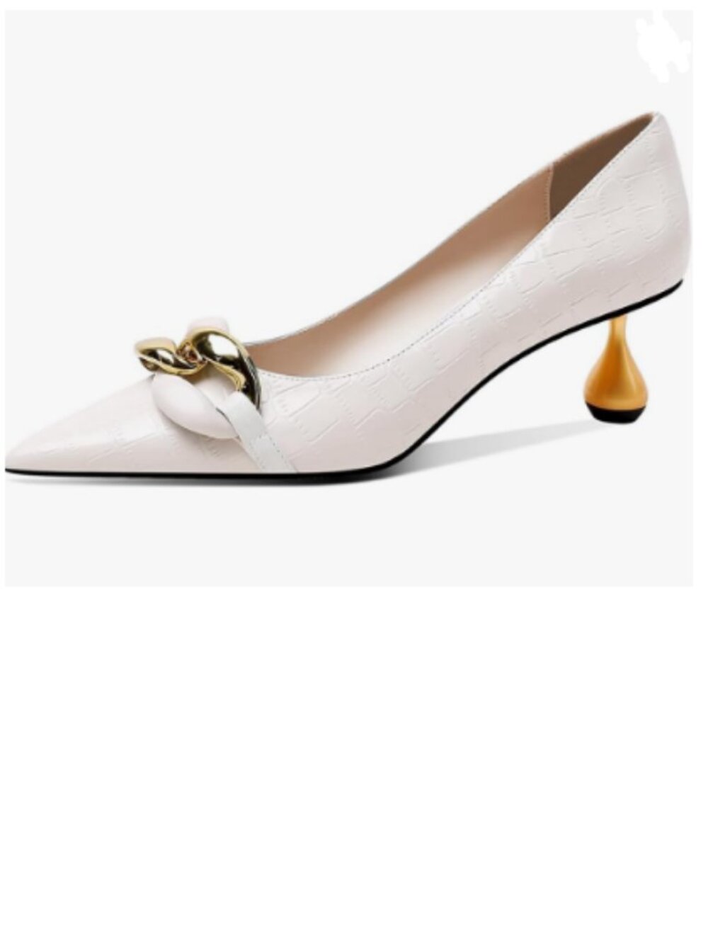 XYD White-texture Metal Heel Chains Pointy Toe Pumps Low Heel Pointed Toe Pump